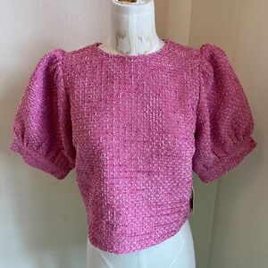 Hyacinth House top, pink tweed, size small